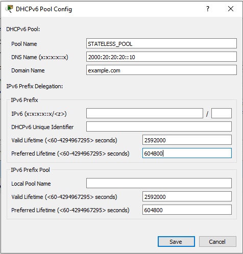 STATELESS DHCPV6 server configuration on generic server